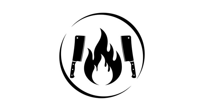 Meat Cleavers and Flame Logo for Barbecue or Butchery.