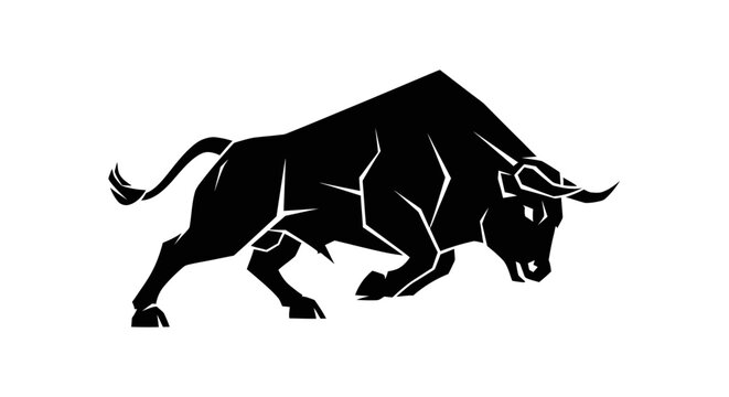 Powerful Bull Silhouette Charging Forward with Strength.