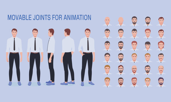 Movable joints for animation in flat style with red and gray figures red figure flat joint human figure