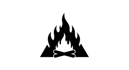 Fototapeta premium Simple black and white illustration of a campfire with flames and logs.