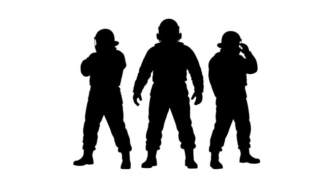 Silhouettes of three tactical military personnel standing.