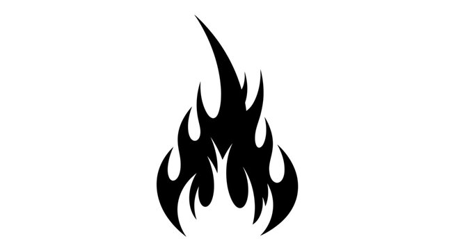 Stylized Black Fire Flame Icon on White Background.