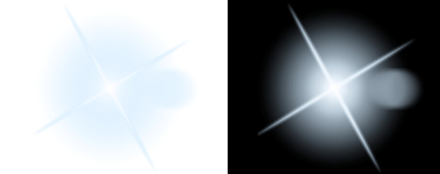 Glowing light effect with starburst and lens flare on transparent background