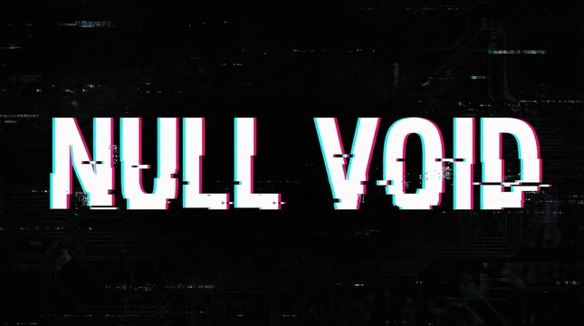 Bold white text N U L V O I D with glitch effect on black background void null