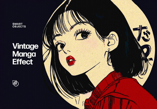 Vintage Manga Photo Effect Mockup