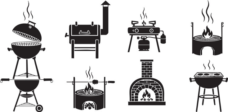 Grilling equipment silhouette collection a variety of outdoor cooking methods