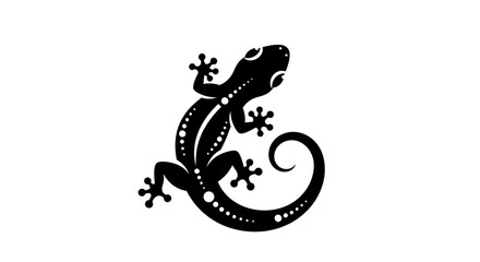 Obraz premium Black Silhouette of a Gecko with White Dots and Swirl Tail.