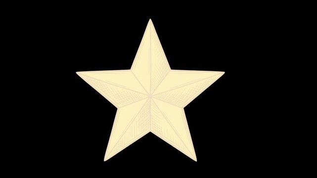 Shining star animation in a hand-drawn doodle style with dark fill and cross-hatching shading. This animated star icon features a glittering, sparkling effect and is isolated with an alpha channel tra