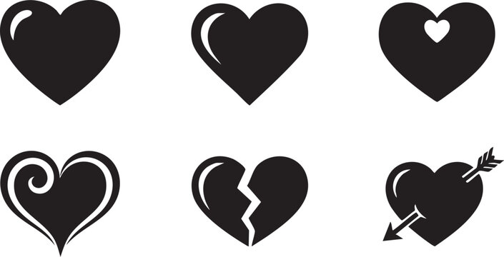 Black heart collection diverse heart shapes and symbols of love loss and passion