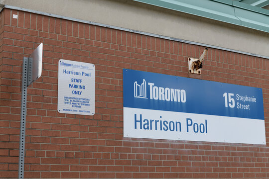 City of Toronto sign outside Harrison Pool at 15 Stephanie St
