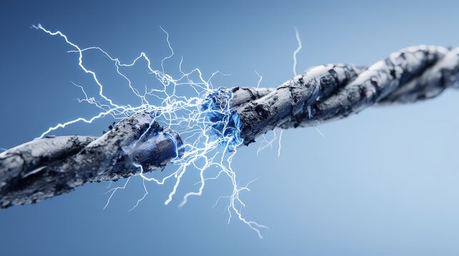 Electricity surges through a frayed wire.