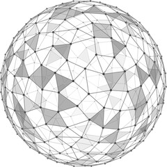 Abstract geometric low poly sphere with wireframe triangles and subtle gray facets as an isolated vector design © ellyson