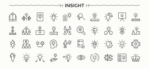 idea icon set. Set of line pictogram. Brain icon set. Featuring knowledge, brainstorm, bulb, ai, brain, innovation and more.