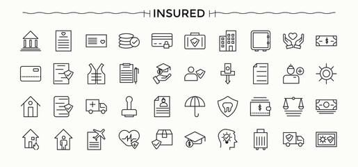 Life Insurance icon set. Isolated icons. Assurance icon. Pack of insured, safety, assurance, safe, security and more.