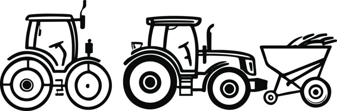  Agriculture equipment outline icons, tractor, plow, harvester, clean line style, no fill, editable stroke vector 