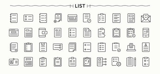 List icon set. Document And Files line icons with editable stroke. Icons for UI design. Document icon set. Editable stroke. Vector collection.