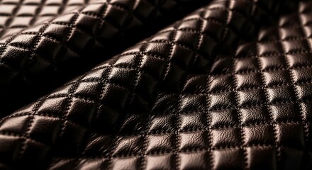 Fototapeta premium Close-up of luxurious quilted leather texture with a glossy finish, showcasing intricate diamond pattern stitching, ideal for fashion and design projects.