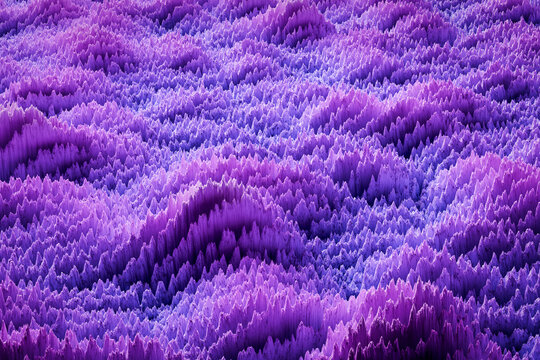 Stylized Data Visualization Surface in Neon Violet and Blue. Versatile background ideal for themes involving cybersecurity, big data, nanotechnology, or futuristic environments.
