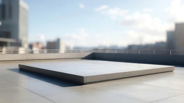 Empty rooftop platform standing on urban building terrace