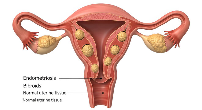 Medical Illustration of Uterus Conditions Endometriosis and Fibroids