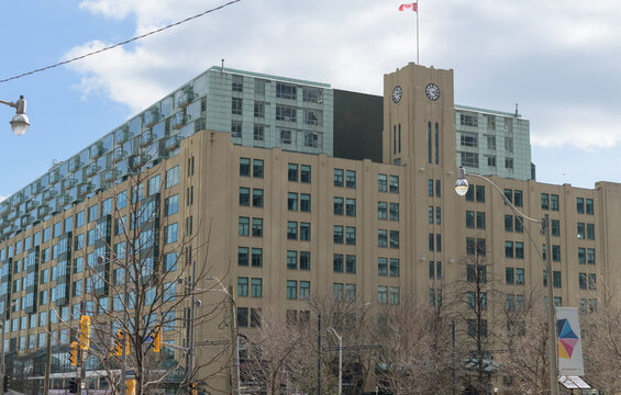 exterior of Queen&rsquo;s Quay Terminal, a mixed use residential and commercial venue, at 207 Queens Quay W, Toronto