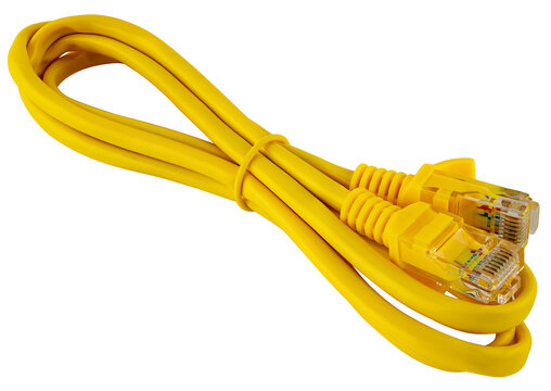 Twisted-pair internet cable with an 8-pin connector in yellow insulation