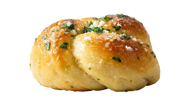 Garlic Butter Knots with Parmesan Cheese Fresh Baked Bread Isolated on White Background Studio Food Photography