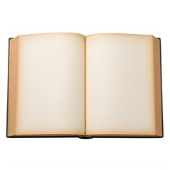 Fototapeta premium Open vintage book with blank yellowed pages isolated on transparent background top view. png