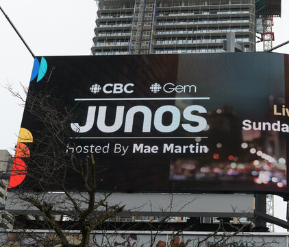 electronic billboard above 322 Yonge St for the JUNOS award show, broadcast on CBC, Toronto