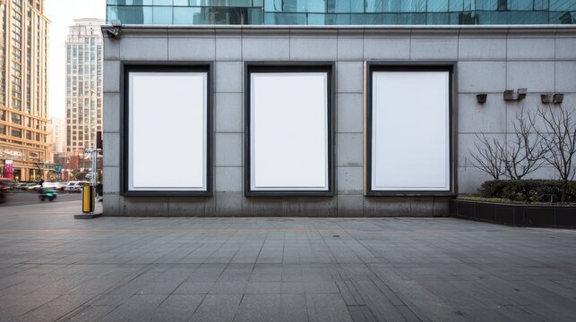 Large blank billboard on a street wall, banners with room to add your own text.