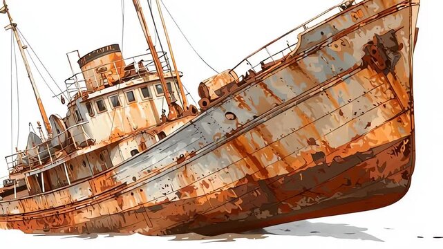rusty ship on white background