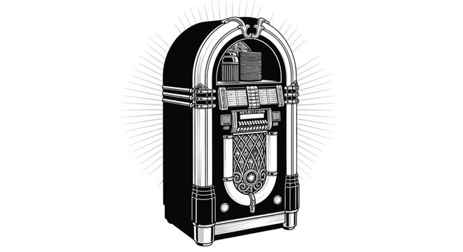 Vintage jukebox illustration with radiating lines a striking black silhouette