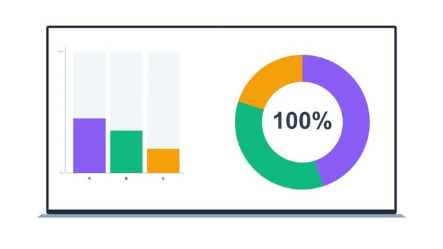 Data Dashboard Presentation on Computer Monitor Screen Animation on white background