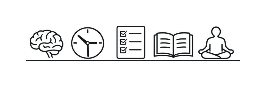 Focus management and distraction reduction for maintaining deep work and improving cognitive performance in busy environments, brain outline, no