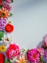 Obraz premium Floral Border Frame Colorful Spring Summer Flowers Isolated on White Background