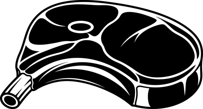 A black and white drawing of a raw ribeye steak with bone  raw meat