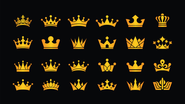 Luxury Gold Crown Set Royal King Queen Crowns Heraldic Symbols Premium Decorative Crown Icons Vector Collection