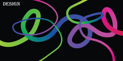 Vibrant, abstract ribbon swirls in rainbow colors against a black background, evoking creativity and dynamism © Saurov