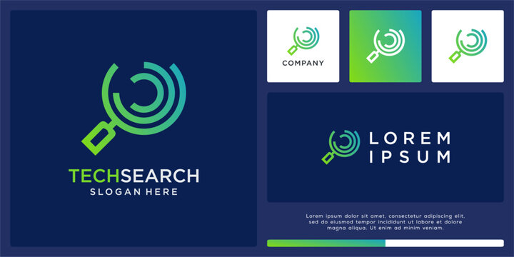 Tech search logo design template with line