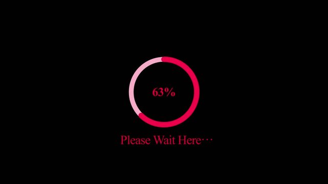 Animated loading circle with percentage counter and text message please wait here for background