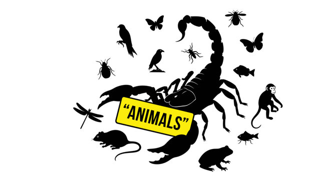 Diverse Collection of Animal Silhouettes Centered Around a Scorpion.