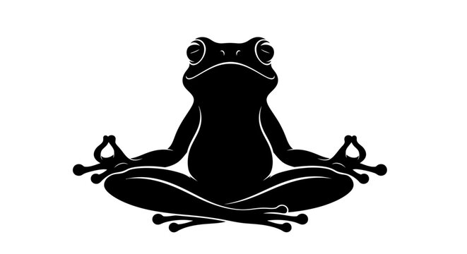 Silhouette of a frog meditating in a yoga pose.