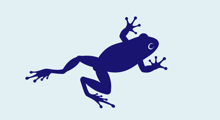 Fototapeta premium Silhouette of a Blue Frog in Motion on a Light Blue Background.