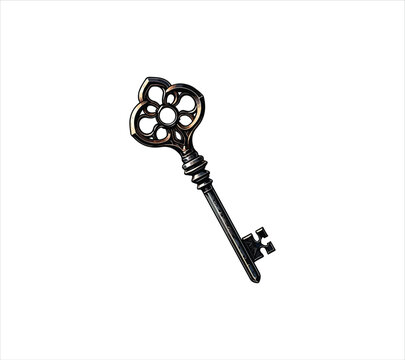 Vintage antique skeleton key with ornate flower shaped bow and teeth