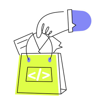 An icon showing an ecommerce development in flat style