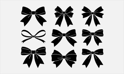 Collection of hand drawn bows, ribbons. For Christmas ornament, holiday, party decor, birthday, festive gift, presents wrapping, xmas sale, valentine and mor © DreamArtPro