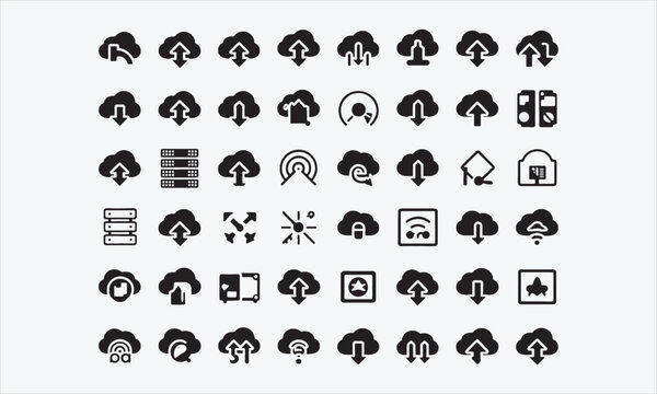 Cloud services icon set. Cloud computing, storage, data transfer and more. siluetti Vector illustration