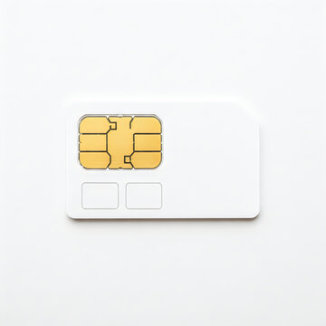 A sim card with a gold chip on a white background isolated on white background