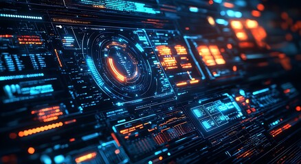 Fototapeta premium AI data network futuristic interface glowing circuits digital technology background picture