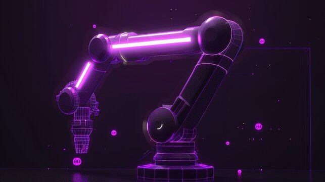 Robotic Arm in Neon-Lit Workspace